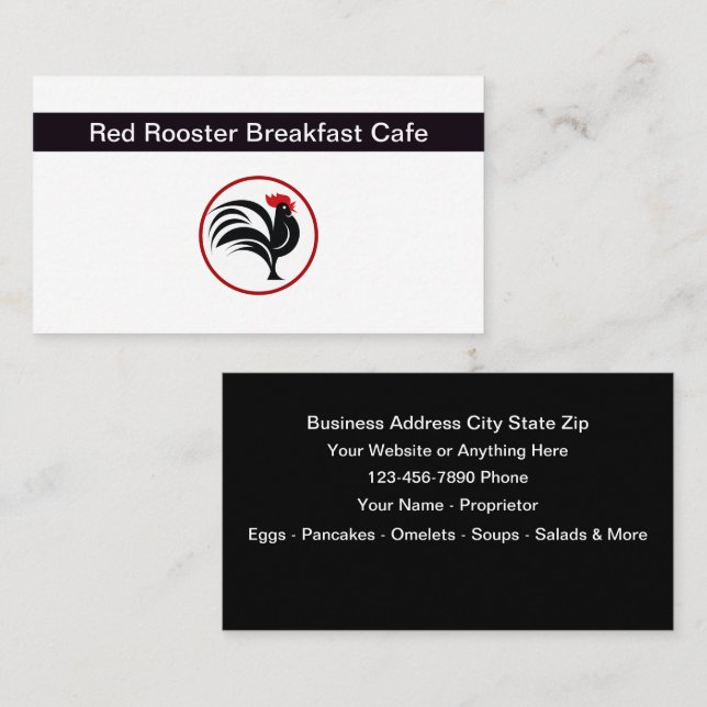 Frühstücksrestaurant Das Thema Rooster Visitenkarte (Vorne/Hinten)