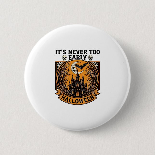 Frühzeitig Halloween Spukhaus Mond Fledermaus_1 Button (Vorderseite)