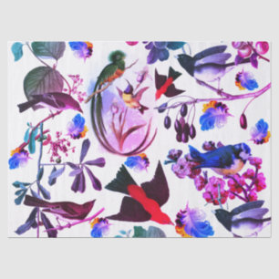 FRÜHZEITIGE VÖGEL,FÜSSE,OBST Pink Blue Floral Seidenpapier