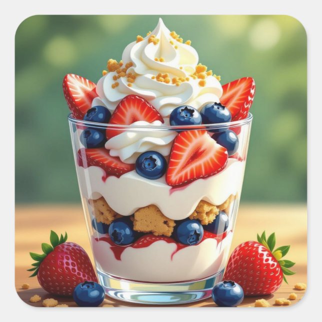 Fruit and Yogurt Parfait Quadratischer Aufkleber (Vorderseite)