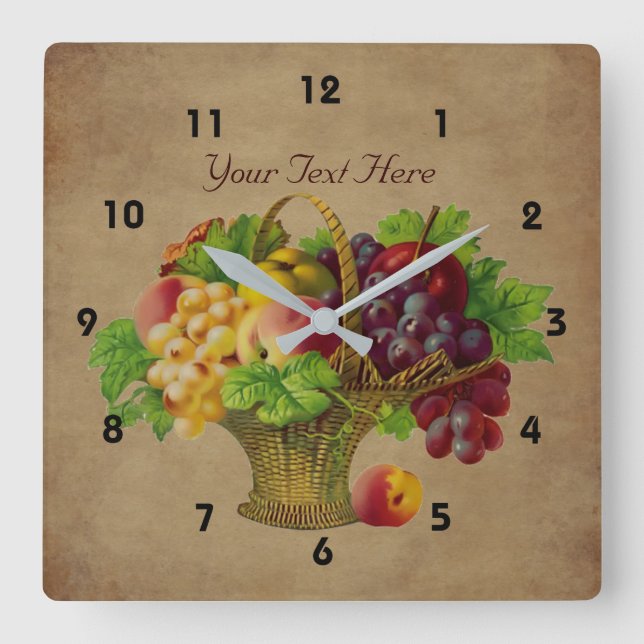 Fruit Basket Vintage Art Quadratische Wanduhr (Vorderseite)