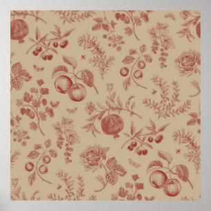 Fruit,  berry and flowers. Autumn seamless pattern Poster