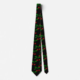 Fruit cerise classique et feuille Cravate noire pe