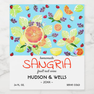 Fruit Citrus Grapefruit Lemon Sangria Wedding Weinetikett