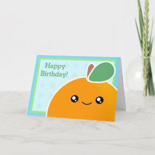 Fruit d'orange de carte d'anniversaire de Kawaii