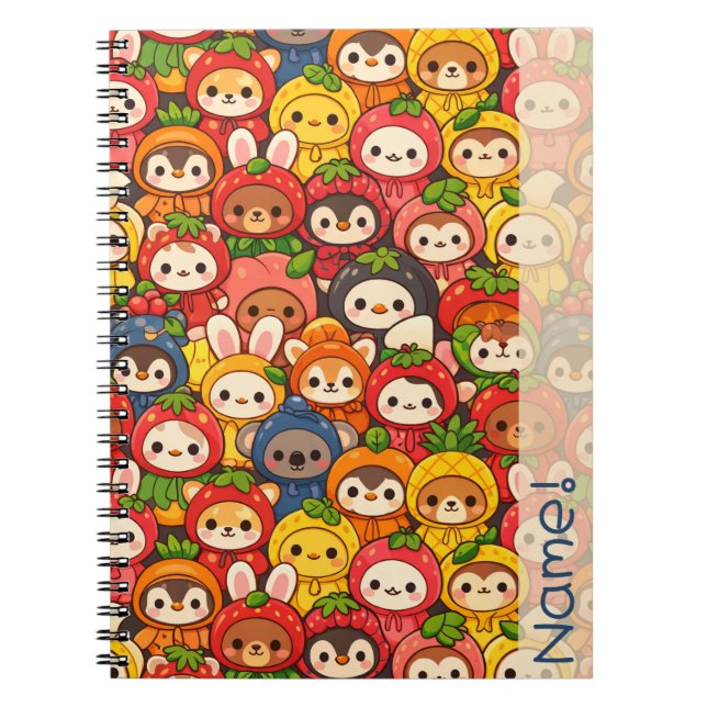 Fruit Friends Parade | Cute Animal Custom Notebook Notizblock (Vorderseite)