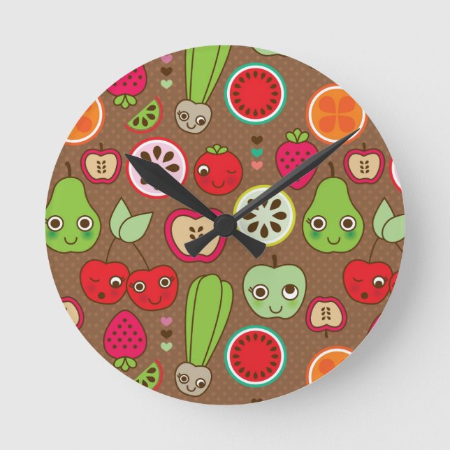 Fruit Kitchen Pattern Runde Wanduhr (Vorderseite)