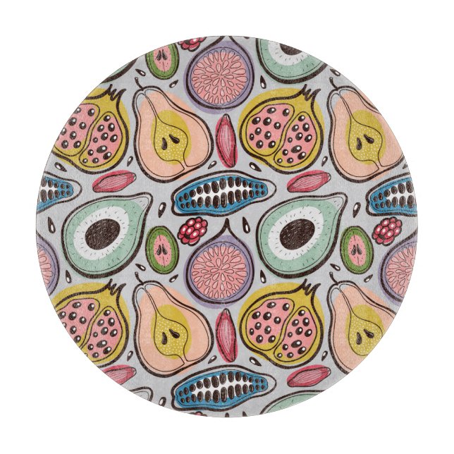 Fruit Medley: Lebhaftes, nahtloses Muster Schneidebrett (Vorderseite)