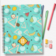 Fruit Memphis Aqua Pattern School Notebook