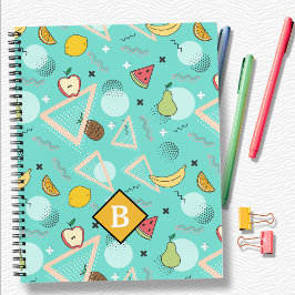 Fruit Memphis Aqua Pattern School Notebook Notizbuch