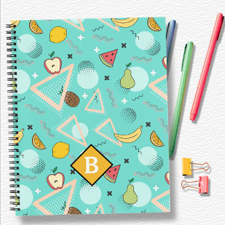 Fruit Memphis Aqua Pattern School Notebook Notizbuch