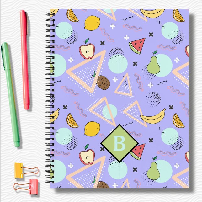 Fruit Memphis Lila Pattern School Notebook Notizbuch (Von Creator hochgeladen)