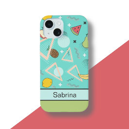 Fruit Memphis Pattern Aqua iPhone 15 Hülle