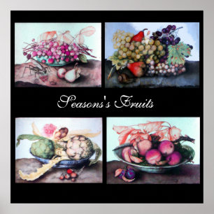 Fruit Plates /Cherries,Peaches,Grapes ,Artichokes Poster