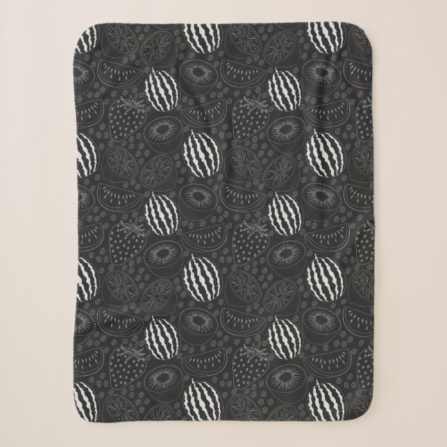 Fruit seamless pattern black and white Tropical Sherpadecke (Vorderseite)