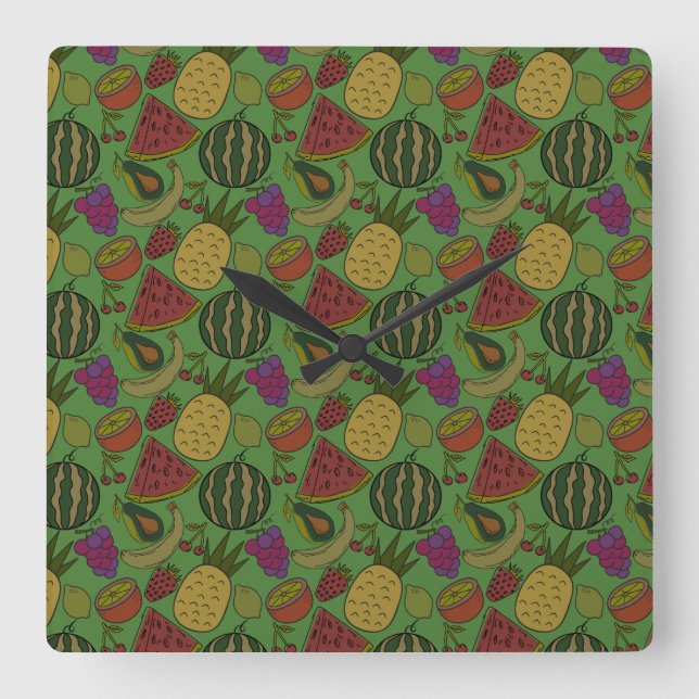 Fruit seamless pattern | Fruit surface pattern 19 Quadratische Wanduhr (Vorderseite)