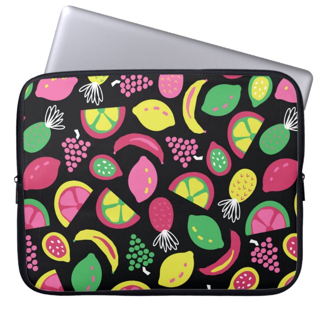 Fruit seamless vintage pattern black green yellow  laptopschutzhülle (Vorderseite)
