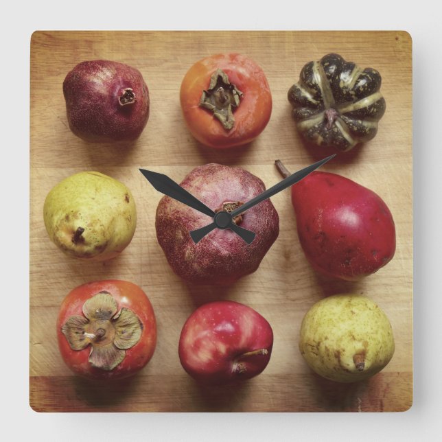 Fruit Tic-tac-toe Quadratische Wanduhr (Vorderseite)