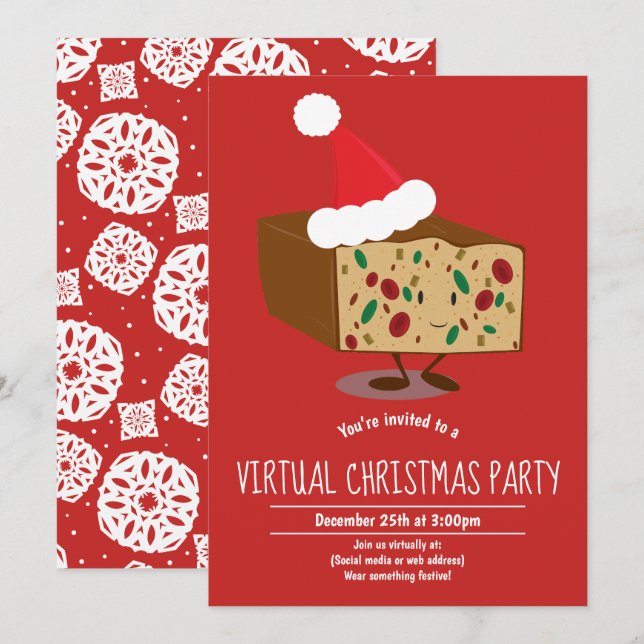 Fruitcake Cartoon Virtual Christmas Party Einladung (Vorne/Hinten)