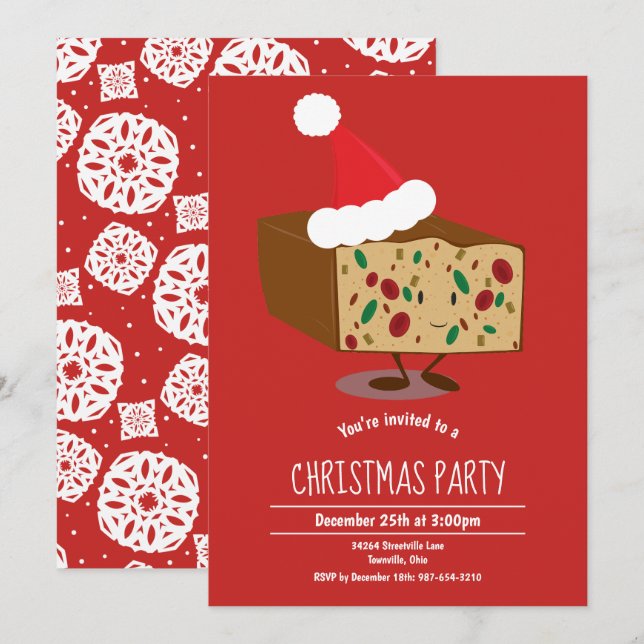 Fruitcake Santa Hat Fête Noël Invitation (Devant / Derrière)