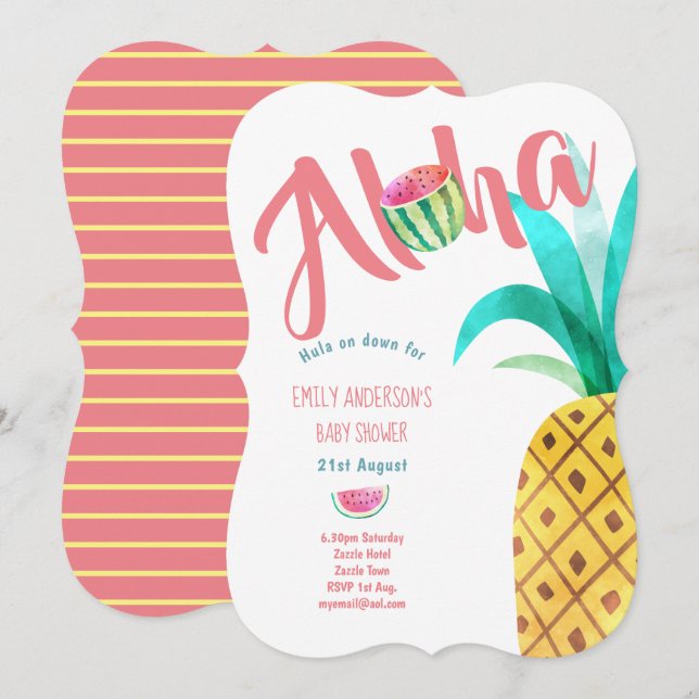 Fruité Baby shower tropical Invitation Ananas ALOH (Devant / Derrière)