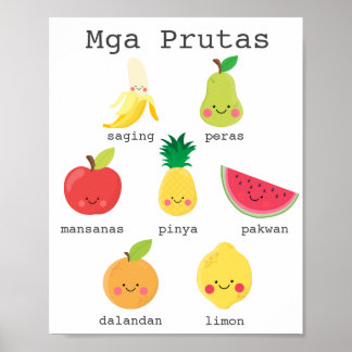 Fruits dans le poster d'apprentissage pour enfants