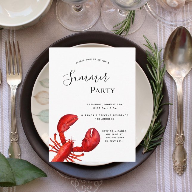 Fruits de mer rouge homard blanc invitation (Créateur téléchargé)