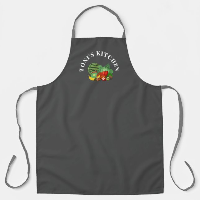 Fruits et légumes sur tablier Customisé gris (Recto)
