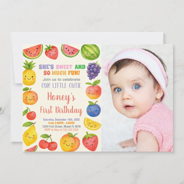 Fruits tropicaux 1er anniversaire Invitation avec  (Devant)
