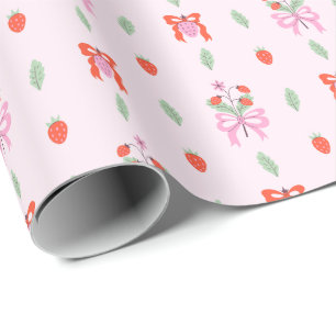 Fruity Strawberry Bow Muster Wrapping Paper Roll Geschenkpapier