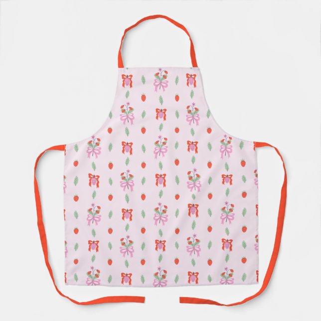 Fruity Strawberry Bow Pattern Schürze (Vorderseite)