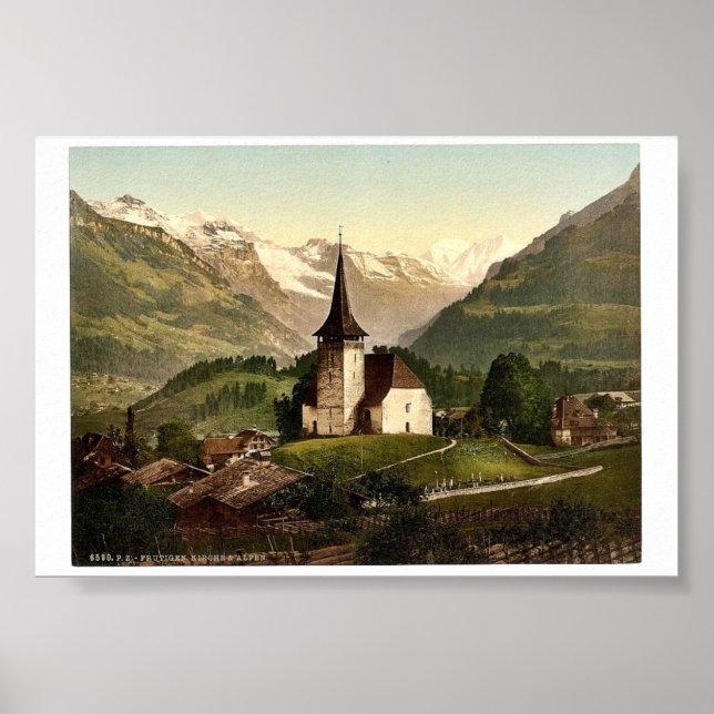 Frutigen, Kirche und Alpen, Berner Oberland, Schwe Poster (Vorne)