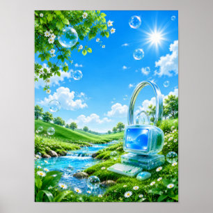 Frutiger Aero Retro-Computer-Natur-Landschaft Post Poster