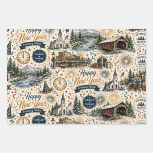 Fryeburg Maine Neujahrsfeier Geschenkpapier Set