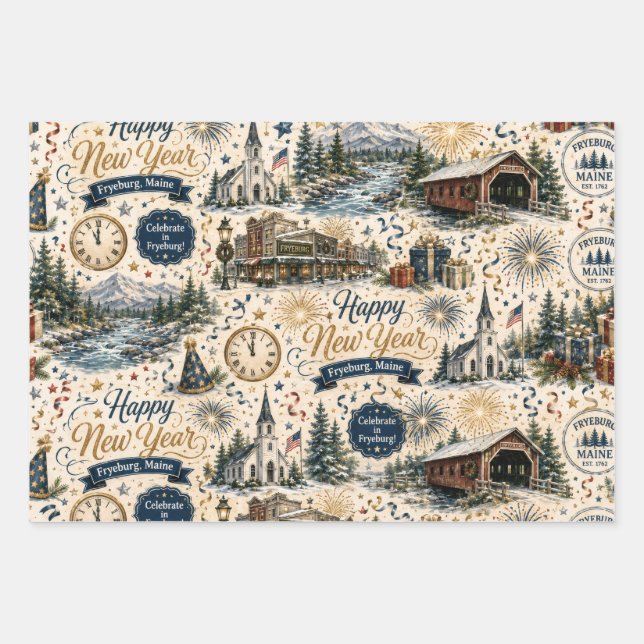 Fryeburg Maine Neujahrsfeier Geschenkpapier Set (Vorderseite)