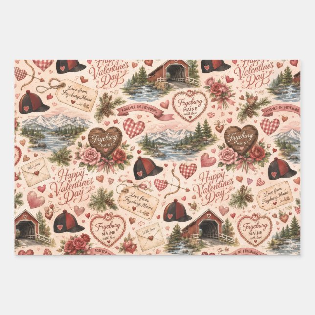 Fryeburg Maine Valentinstag-Geschenkpapier Geschenkpapier Set (Vorderseite)