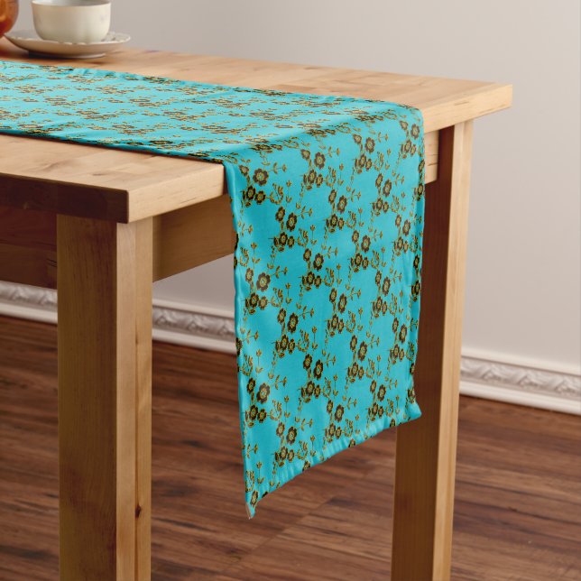 FS-Style 1-AQUA-GOLD-TABLE-RUNNER 14x72in Kurzer Tischläufer (Beispiel)