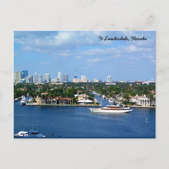 Ft Lauderdale Binnenwasserstraße & Skyline Postkarte (Vorderseite)