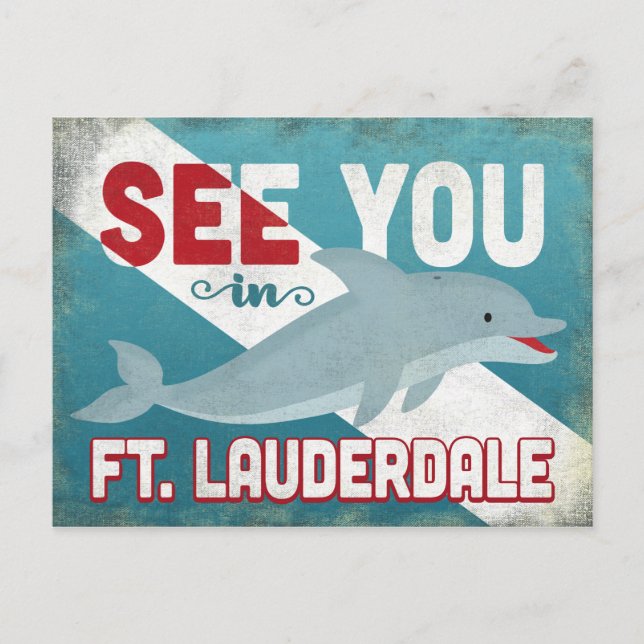 Ft Lauderdale Dolphin - Retro Vintage Travel Postkarte (Vorderseite)
