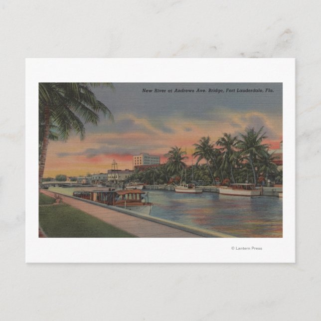 Ft. Lauderdale, FL - New River View & Andrews Postkarte (Vorderseite)
