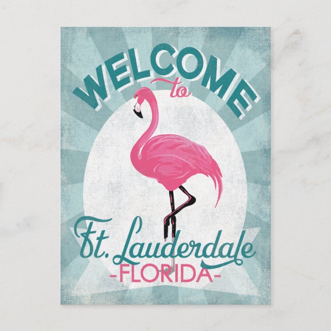 Ft Lauderdale Florida Pink Flamingo Retro Postkarte (Vorderseite)