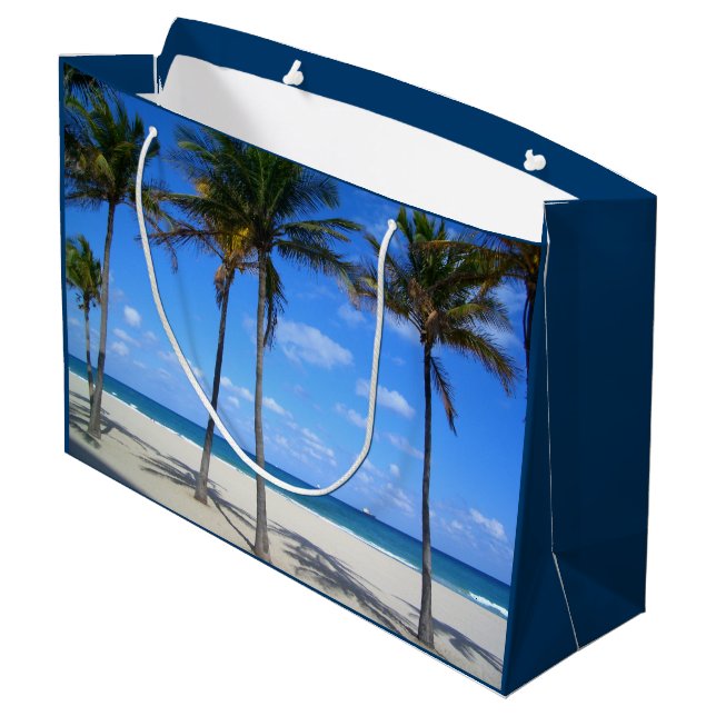 Ft Lauderdale Florida Sand Beach & Palm Trees Große Geschenktüte (Rückseite Schrägansicht)