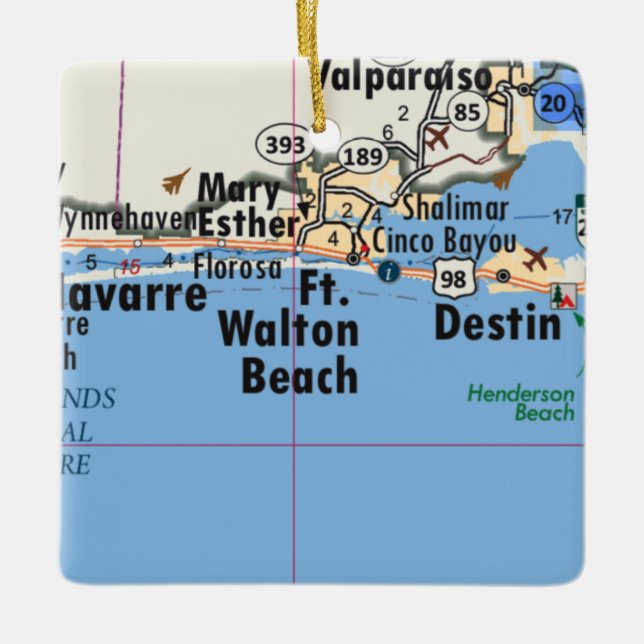 Ft. Walton Beach Map Keramikornament (Vorderseite)