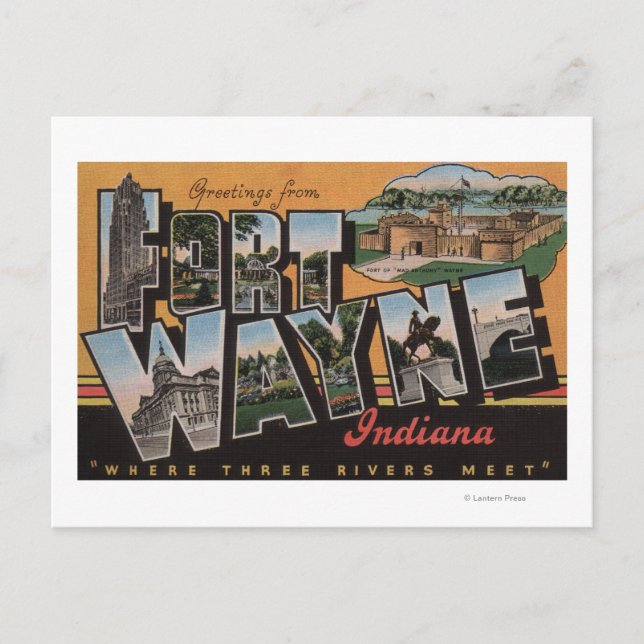 Ft. Wayne, Indiana - Große Buchstabenszenen Postkarte (Vorderseite)
