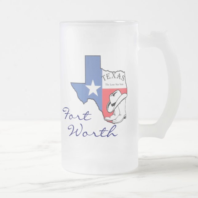 Ft Worth Texas State Map avec étoile, Bottes, Mug  (Droit)