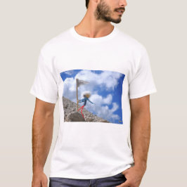 Fubby die de witte vlag plaatst op de berg. T-Shirt