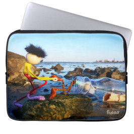 Fubby met flessenpost aan de kust. laptopschutzhülle