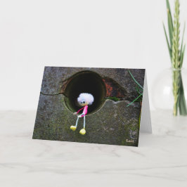 Fubby poppetje dat in een muur zit. dankeskarte