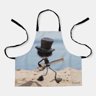Fubby rock gitarist met hoed op het strand. schürze