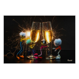 Fubby's die feestelijk proosten met vuurwerk. poster